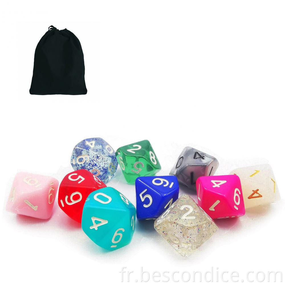 Portable 10 Sided Acrylic Number Dice Multicolor